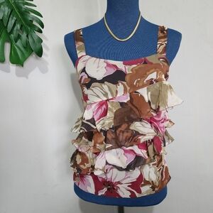 Express Design Studio Silk Floral Ruffle Camisole Top